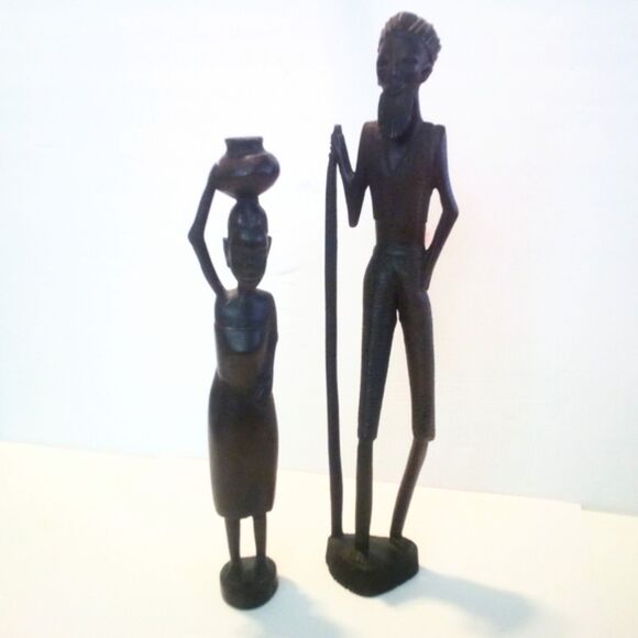 Vintage Hand Carved Tanzanian African Wood Couple Figurines - Picture 2 of 7